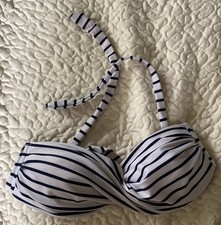 UNBRANDED NAVY BLUE AND WHITE STRIPED BIKINI TOP-WOMEN'S LARGE