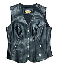 vintage Harley Davidson Leather Vest Womens S Made In The USA Black Biker