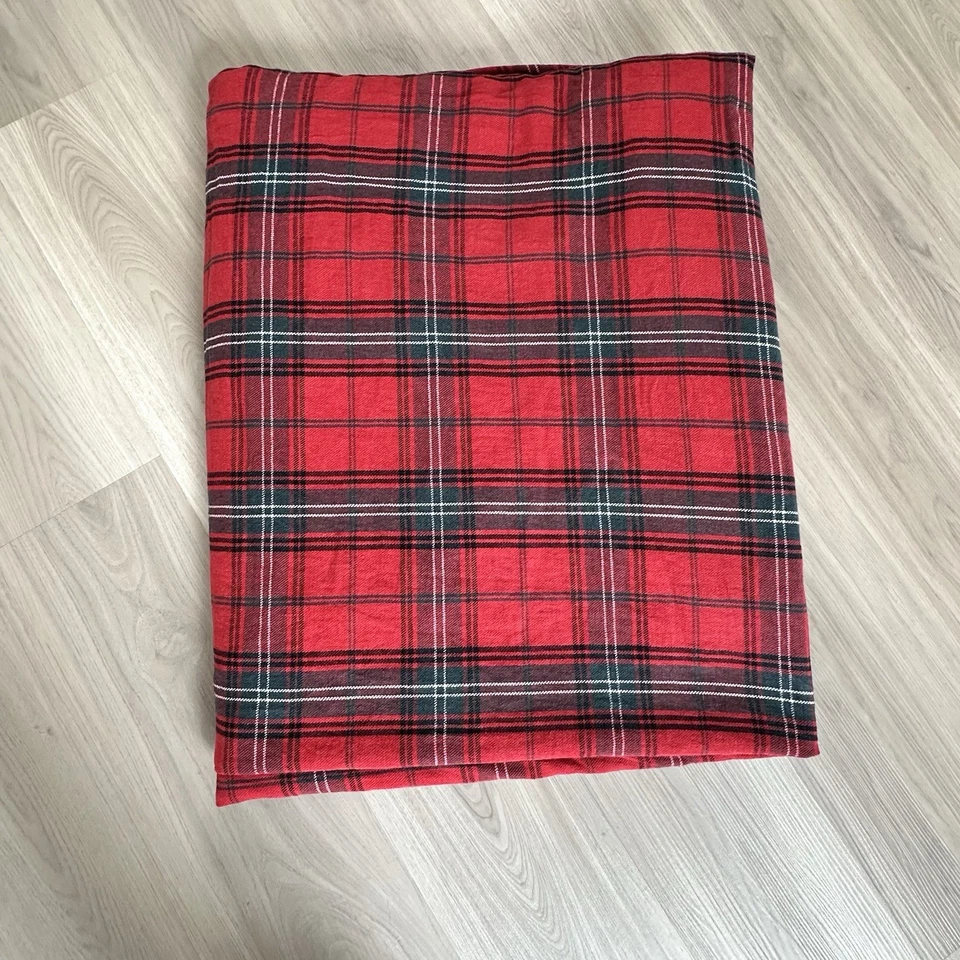 Williams Sonoma Linen Blend Duvet King Size Red Tartan Plaid NO INSERT  - Image 3 of 4