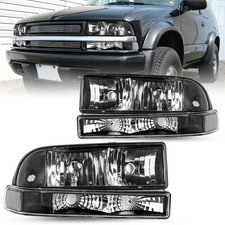 For 98-04 Chevy S10 Blazer Blackclear Corner Headlights Bumper Headlamps Sets