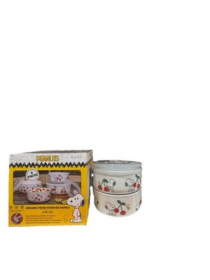 Peanuts Snoopy Ceramic Food Storage Bowl Set 8pc Vented Lids Microwave Safe