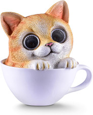 Cat in Cup Solar Garden Decorations Figurine  Outdoor LED Decor Figure  Light