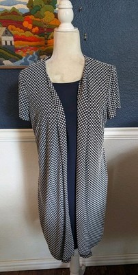 Perceptions Dress Two Layer Blue White Polka Dots Dress w/ Attached Jacket Sz 12