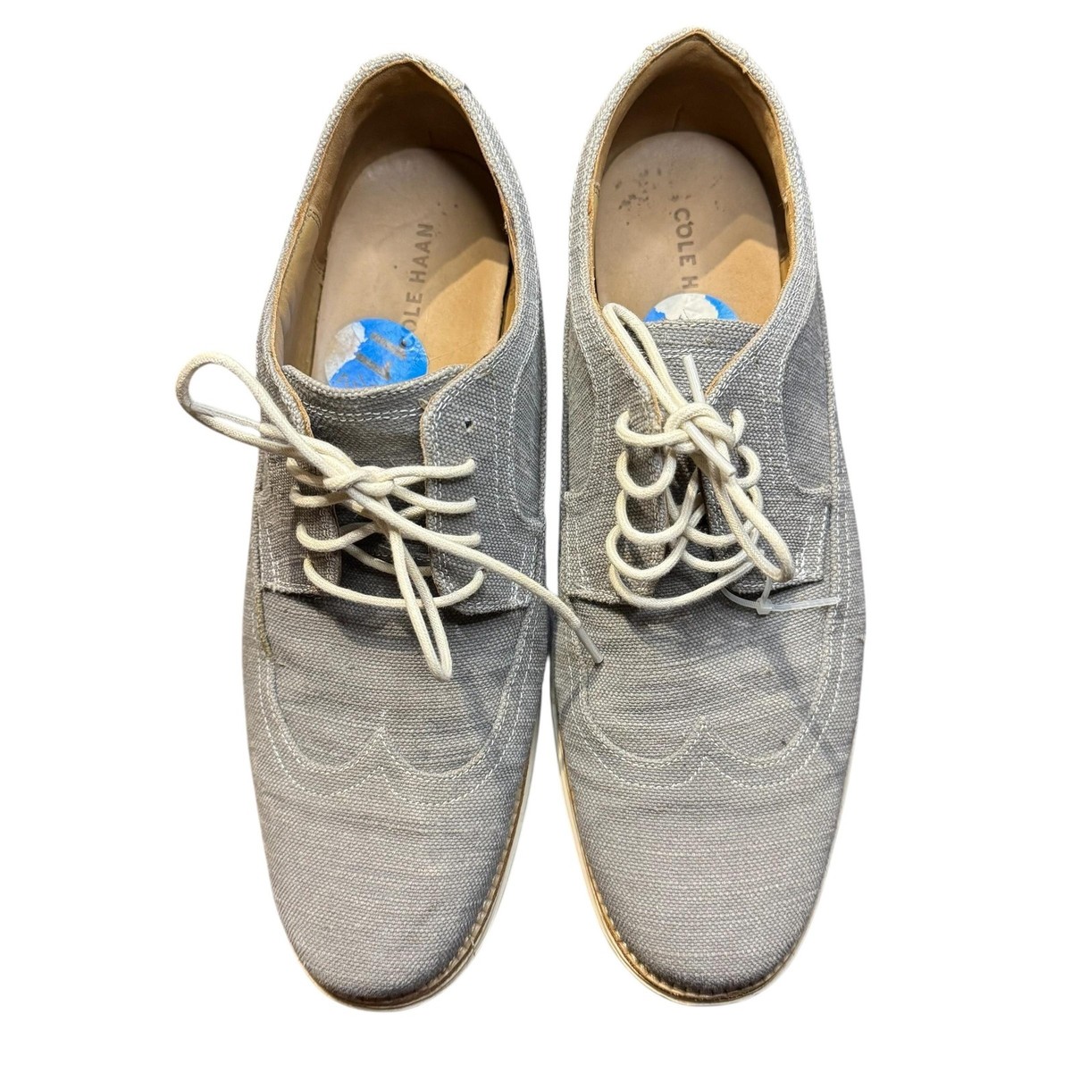 Cole Haan Lunargrand Shoes Mens 11.5 Gray Canvas Wingtip 