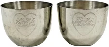 Vintage Stieff Pewter P50 ATC Jefferson Cups "Be My Valentine" Heart Lot of 2