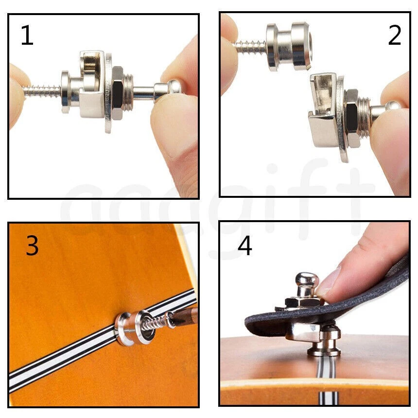 2 peças de trava de metal para segurança de guitarra botão de metal trava de alça de baixo - Imagem 4 de 4