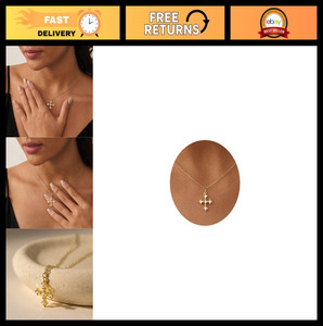 Authentic 14K Gold Plated CZ Teardrop Clover Pomegranate Cross Necklace for Women - Dainty