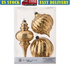 Shatterproof Christmas Ornaments Set 3 Assorted Shapes Gold Decoration Durable