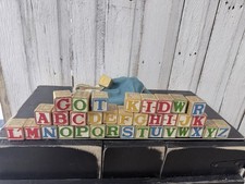 Halsam Alphabet Blocks Set No. 550 Wooden Letter Blocks w/ Drawstring Bag