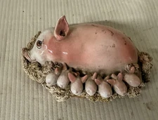 Vintage ORIGINAL Basil Matthews Mother Pig With Piglets Sculpture - SIGNED