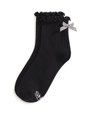 Vans Adult Black Crew Cotton Checkered Bow Back Ruffled Cuff Logo Socks L 9.5-13