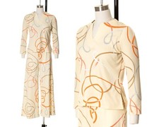 Vintage 1970s 70s Novelty Print Two Piece Matching Blouse Wide Leg Pants Set