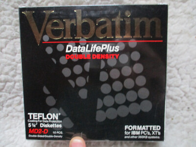 Vintage Pack Verbatim Datalife MD2-D Double Density 5.25'' IBM Floppy Disks x10