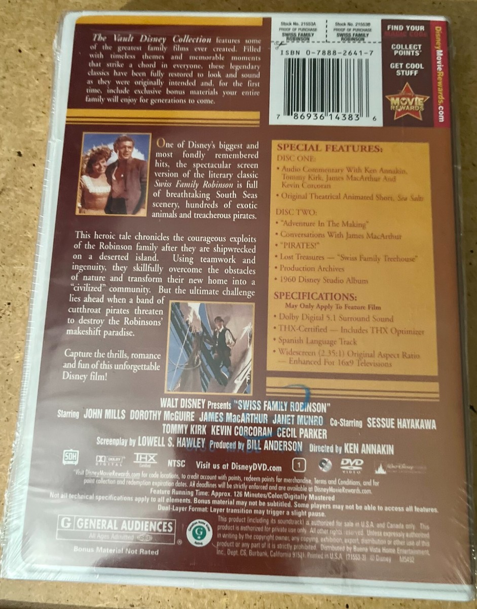 DISNEY'S SWISS FAMILY ROBINSON DVD FACTORY SEALED W/SLIPCOVER | eBay