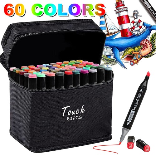 60pcs Colour Brush Pens Set Dual Tips Soft Fine Art Markers Drawing Watercolour