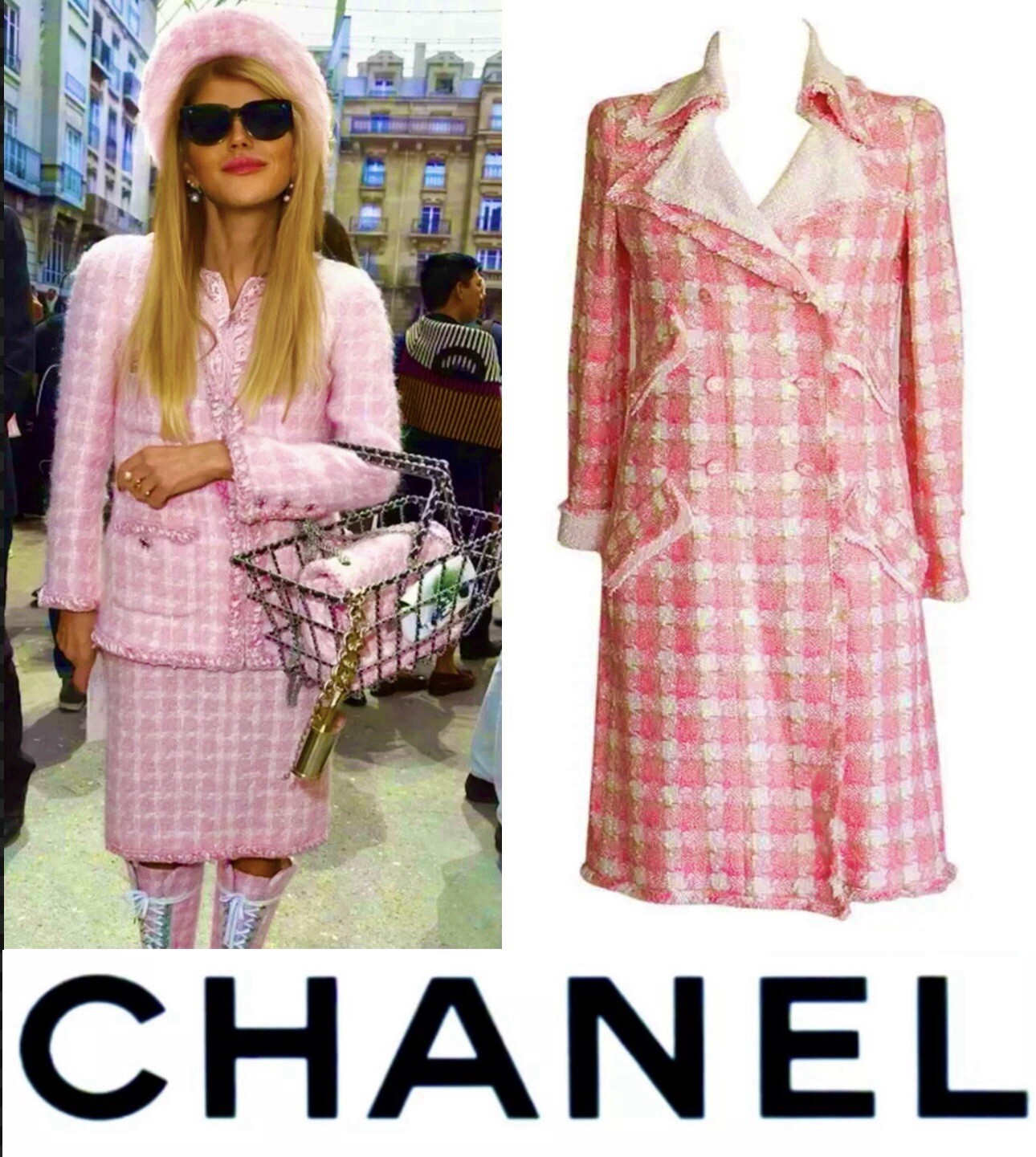 Chanel 2004 Vintage Pink Tweed Swing Jacket Size 36-40 Rare Find image 3