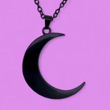 BLACK METAL CRESCENT MOON NECKLACE simple gothic pendant on chain pagan 4B