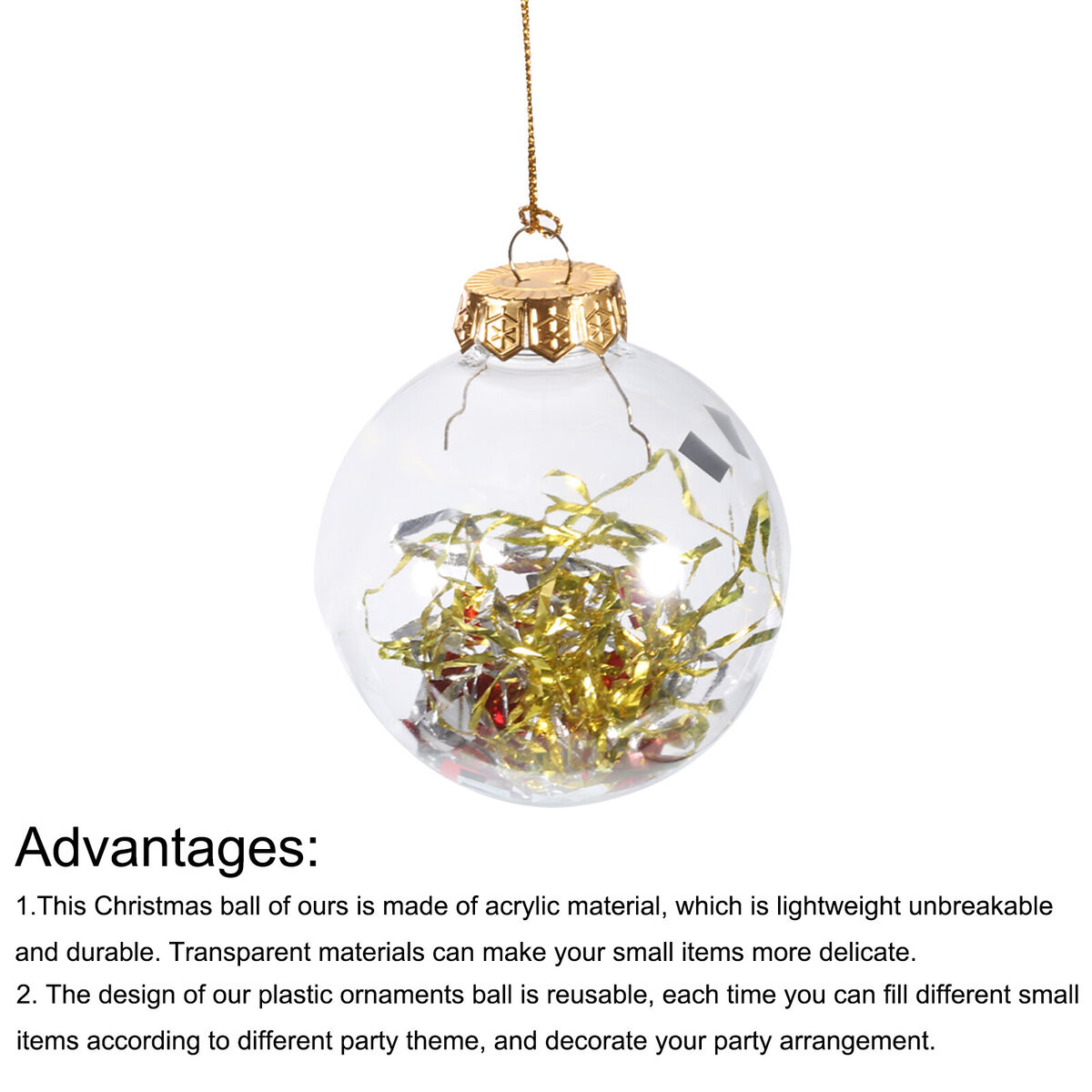 18Pcs 3.15 Inch Clear Plastic Ornaments Balls with 30cm Rope Gold