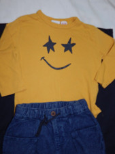 Zara Baby Boys 12-18 Months Harem Jeans And smiley Shirt Outfit Set