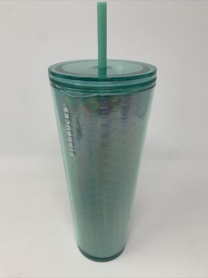 Starbucks 2020 Bubble Mint Acrylic Cold Cup Tumbler Venti 24 oz CRACK w/ Straw