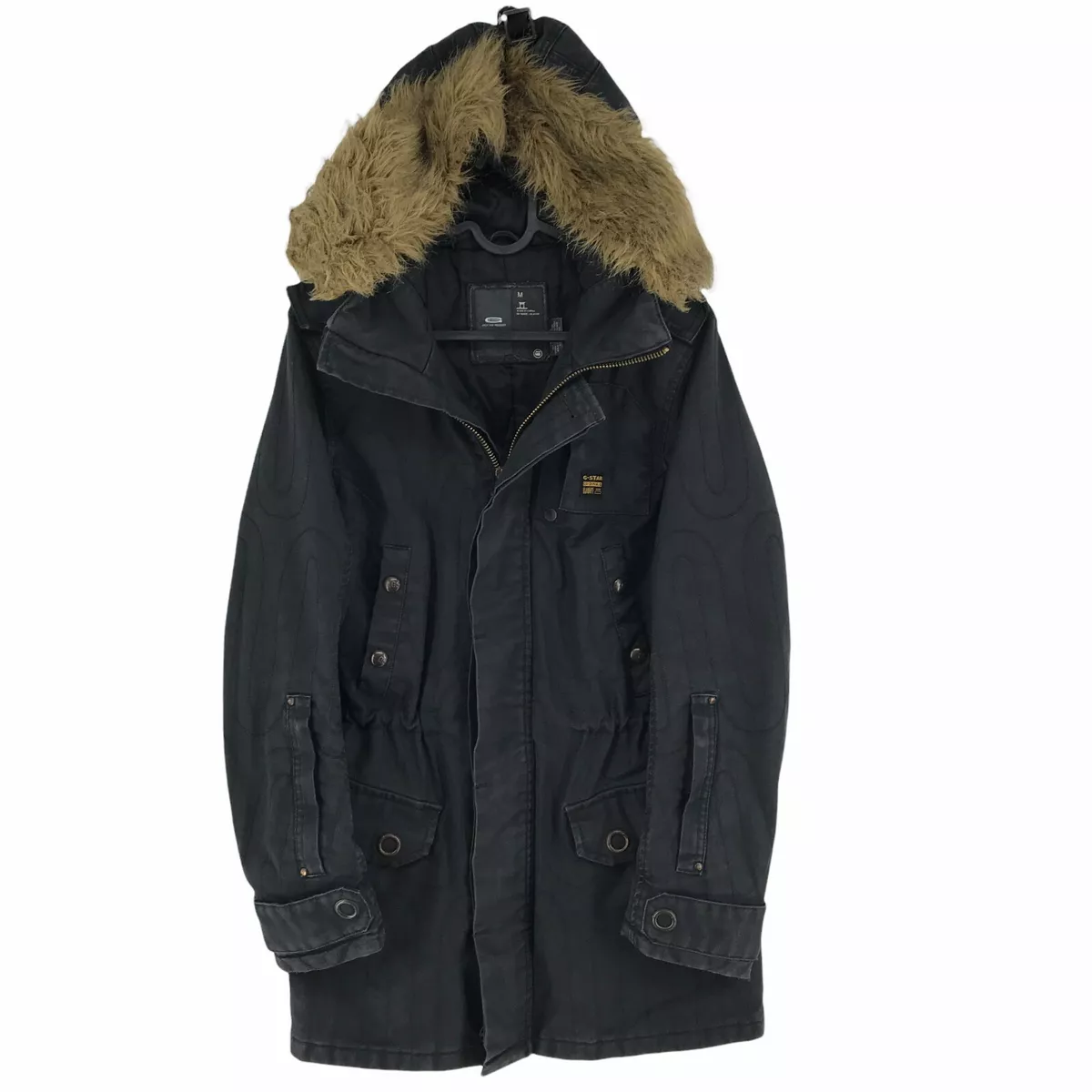 G STAR RAW Black Hooded Faux Fur 100 Cotton Padded Jacket Coat