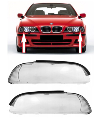 PAIR HEADLIGHT LAMP GLASS LENS COVER LAMPSHADE SET BMW 5 SERIES E39 2000-2004