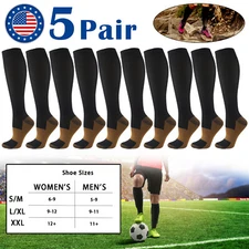 (5 Pairs) Copper Compression Socks 20-30mmHg Graduated Support Mens Womens S-XXL