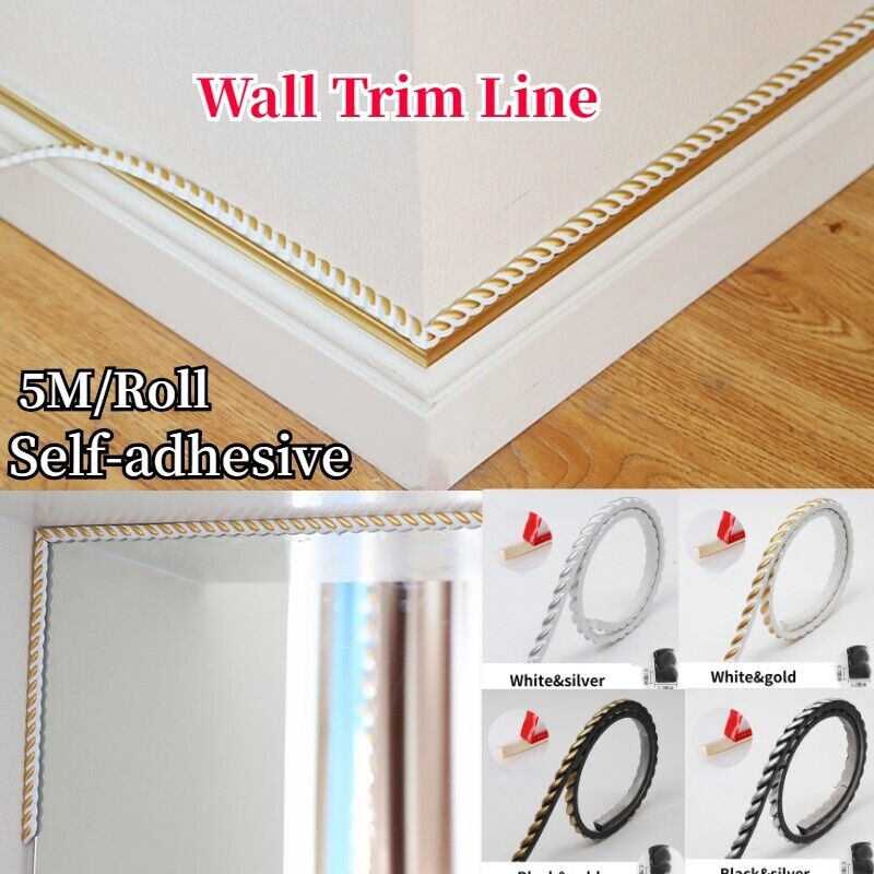 5M Self-adhesive Wall Moulding Strip Frame Sticker Flat Background Edge Trim