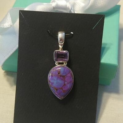Purple Mojave Turquoise Amethyst Teardrop Pendant Sterling