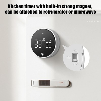 Digital Kitchen Timer Large LED Display Magnetic Black Timer Rotating O1X1