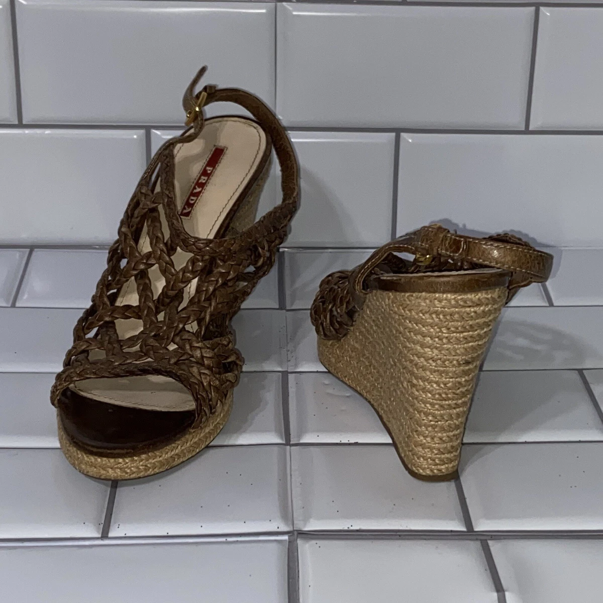 Prada silver wedge clearance sandals