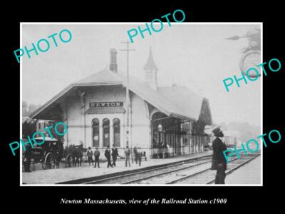 OLD LARGE HISTORIC PHOTO OF NEWTON MASSACHUSETTS RAILROAD DEPOT STATION c1900