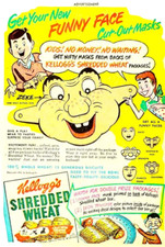 Vintage Kids Funny Face Cut Out Mask Ceral Box Premium ad fridge magnet tin base