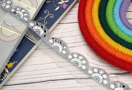 FCL 1 Mtr Embroidered Abhla Border Indian Lace Trim Asian Traditional Scallop - Picture 32 of 70