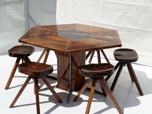Poker Table Hexagonal Dining Table 6 Stool Set Handmade In Wood Metal Ebay