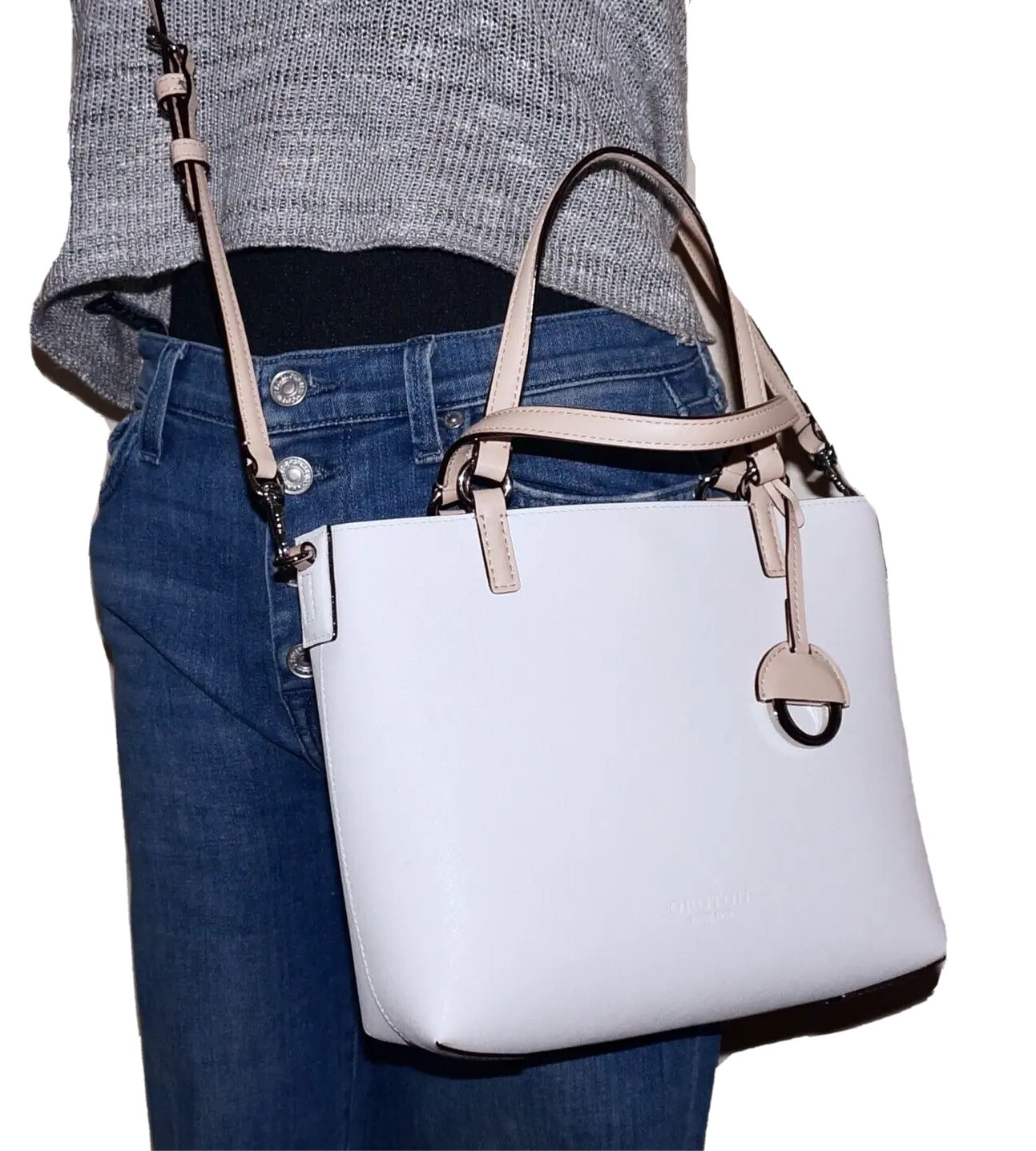 OROTON White Crossgrain Leather & Light Buff Leather … Gem