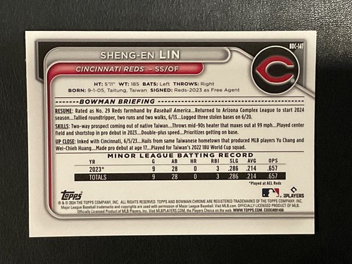 Shang-En Lin Signed Card 2024 1st Bowman Chrome In Person (IP) Autograph Auto - Picture 2 of 2