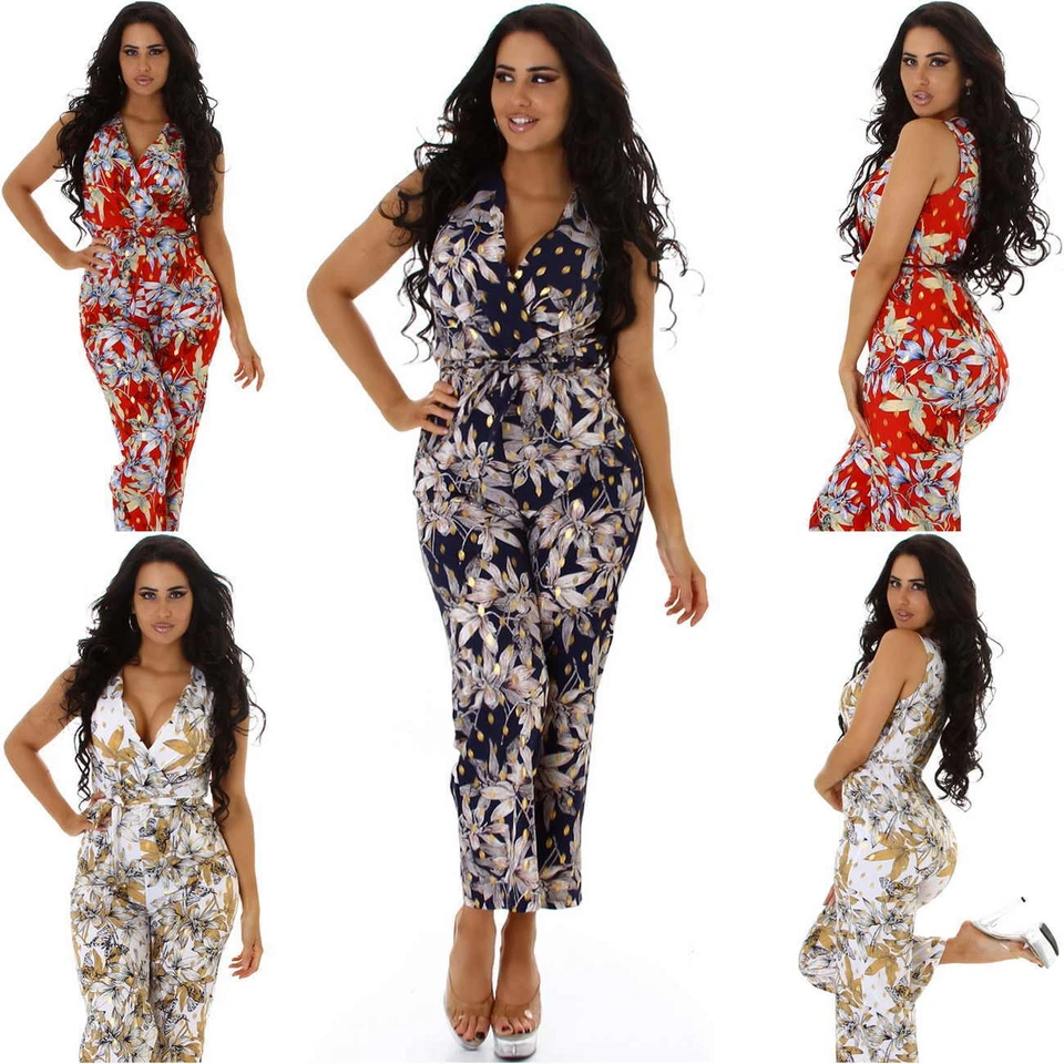 Damen Sommer Overall Jumpsuit Onesie Gold Glitzer Glanz V-Ausschnitt luftig dünn - Bild 2 von 2