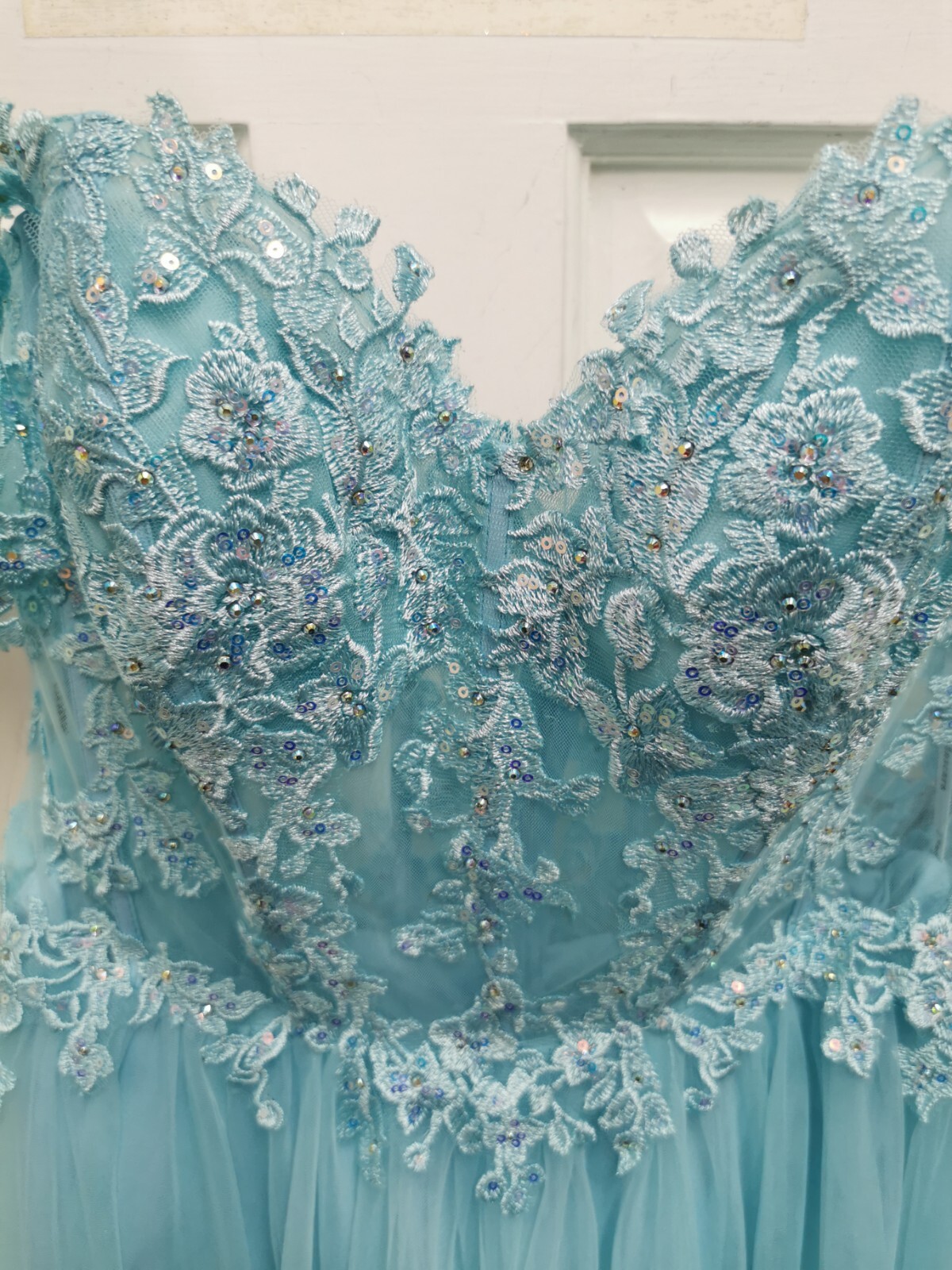 Mascara size 10 Mc182509 Aqua blue Evening dress cold shoulder NWT image 10