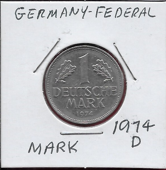 GERMANY FEDERAL REP 1 DEUTSCHE MARK 1974-D GERMAN EAGLE,MINT MARK