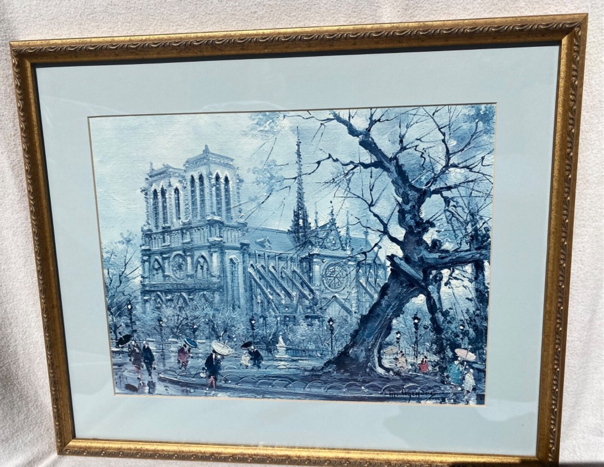 Notre Dame Paris, France Print by Maurice Legendre Vintage Framed