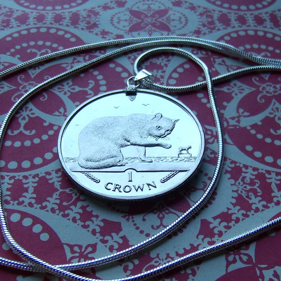 Редкая 1999 остров Мэн британский синий кот монета на 24» белое золото заполненное ожерелье. - Изображение 2 из 3