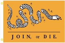 3X5 JOIN OR DIE BENJAMIN FRANKLIN GOLD FLAG BANNER 100D W/ GROMMETS