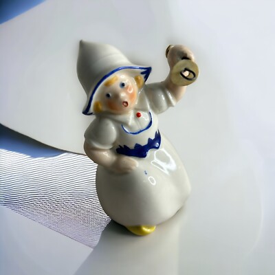 DRGM 1930s Dutch Girl Egg Timer Figurine Germany. White Dress Hat Blue Trim