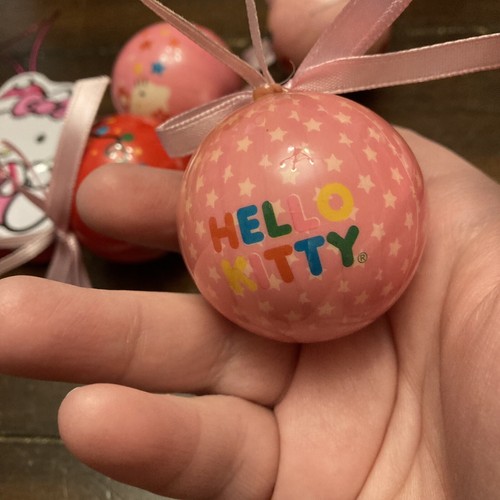 Hello Kitty Christmas Ornament Lot Of 5 Pink Ball Tin 1.75” - 3” Sanrio - Picture 5 of 15