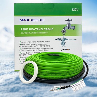 MAXKOSKO Ft Heat Tape for Water Pipes Pipe Heating Cable  120V 5 W/ft