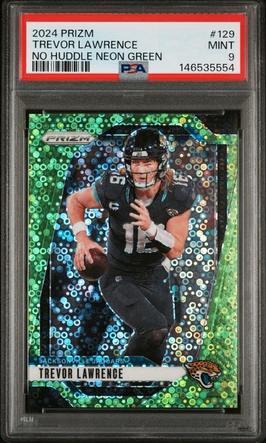 Trevor Lawrence 2024 Panini Prizm No Huddle Neon Green PSA 9 2/10