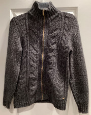 TOMMY HILFIGER Womens Cardigan Full Zippered Sweater Sz M Gray Long Sleeve