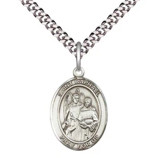 Pewter Saint Raphael the Archangel Medal Pendant 24" Endless Chain Necklace