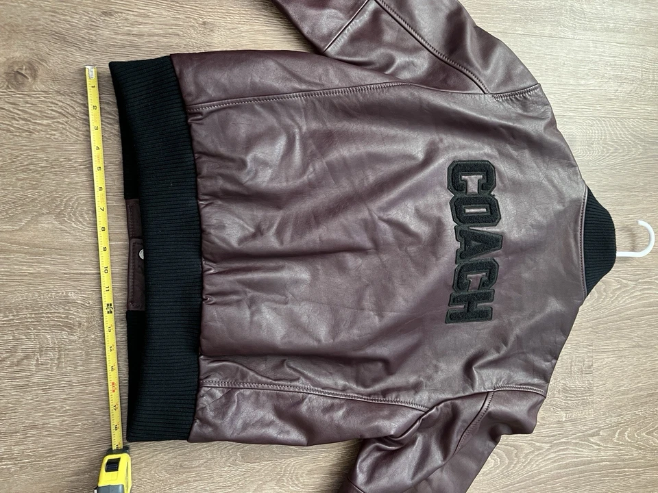 Coach Men's Leather Wool Logo Bomber Varsity Jacket Coat Burgundy Medium Mens - Image 3 of 4